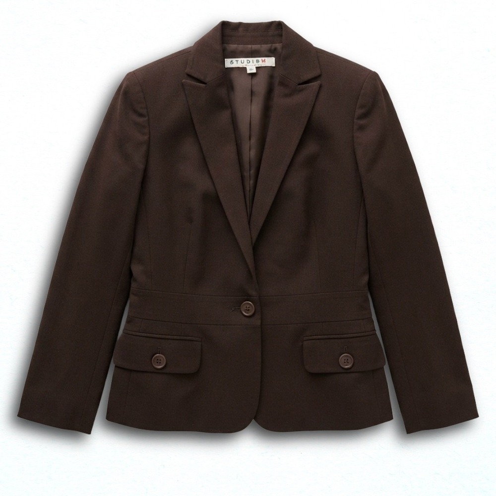 Studio M Petite Womens Brown Single Button Blazer Jacket Size 12P Pockets